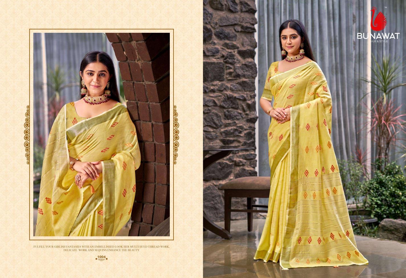 Bunawat Lilen Slub Latest Designer Casual Wear Linen Sarees Collection in India