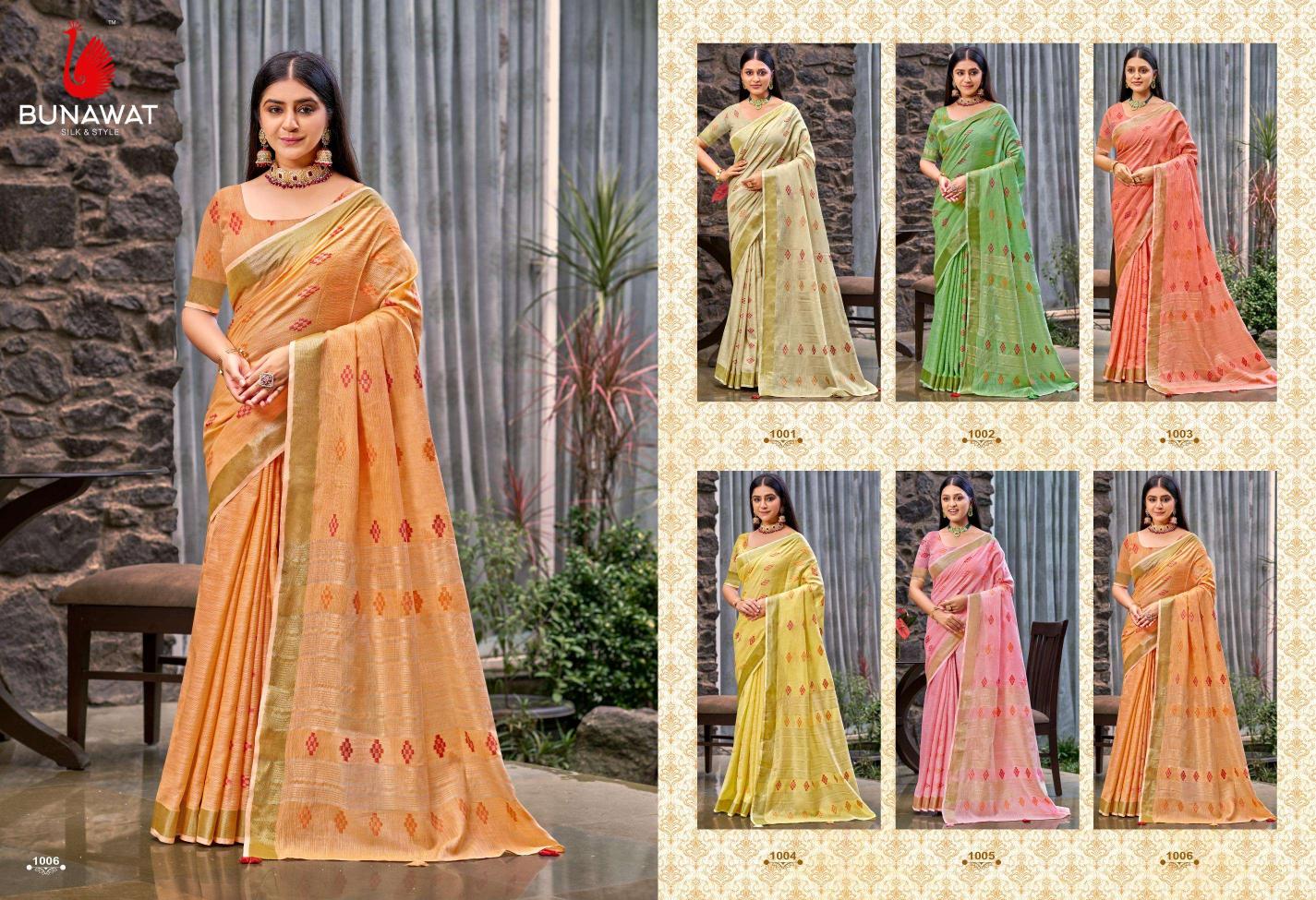Bunawat Lilen Slub Latest Designer Casual Wear Linen Sarees Collection in India