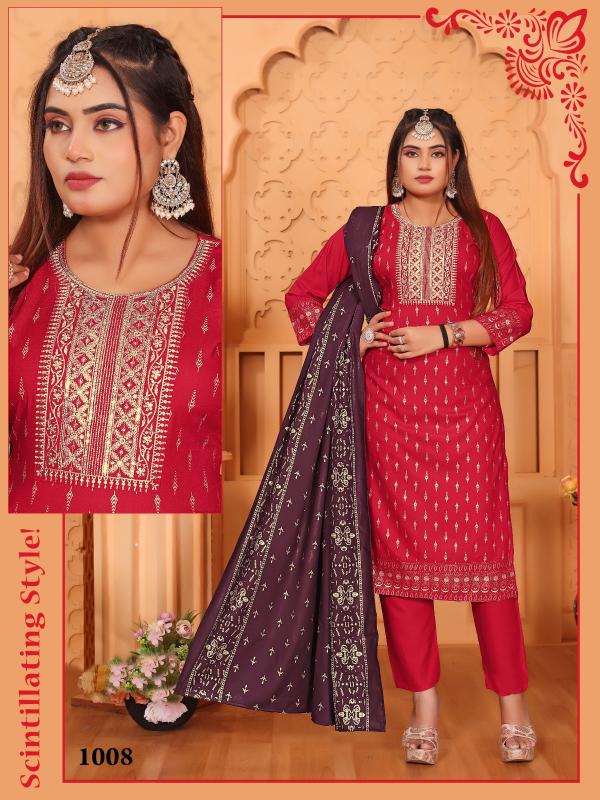 Aakansha Vol 1 Rayon Foil Printed Kurti Pant With Dupatta Collection wholesale manufacturers in Surat