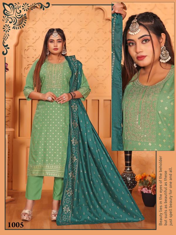 Aakansha Vol 1 Rayon Foil Printed Kurti Pant With Dupatta Collection wholesale manufacturers in Surat