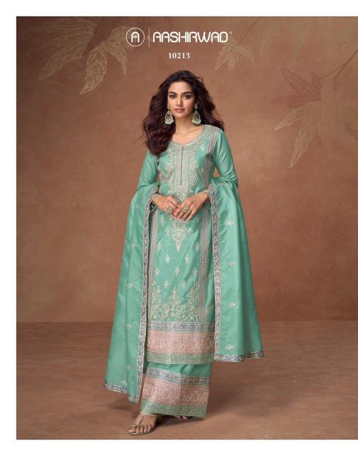 Aashirwad Tashi Organza Shimmer Silk Salwar Kameez Collection wholesale market in Surat