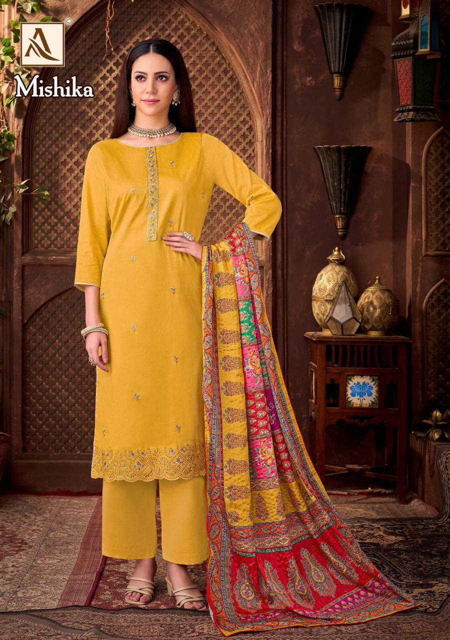 Alok Mishika Zam Fancy Embroidered Dress Material Collection wholesale manufacturers in Surat