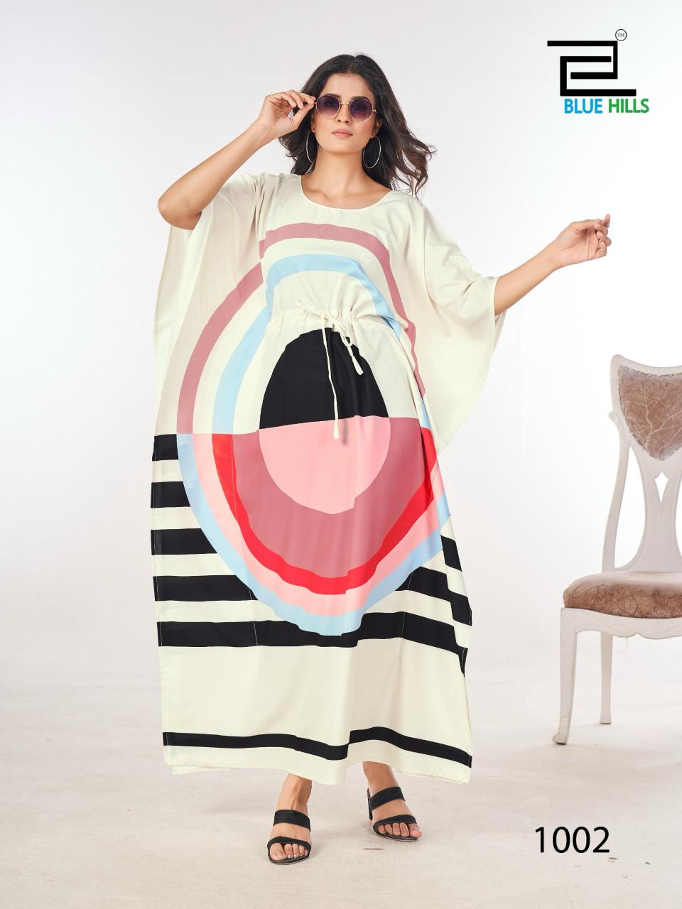 Blue Hills Ferris Wheel Crepe Printed Fancy Kaftan Collection wholesalers of Kurti in Surat