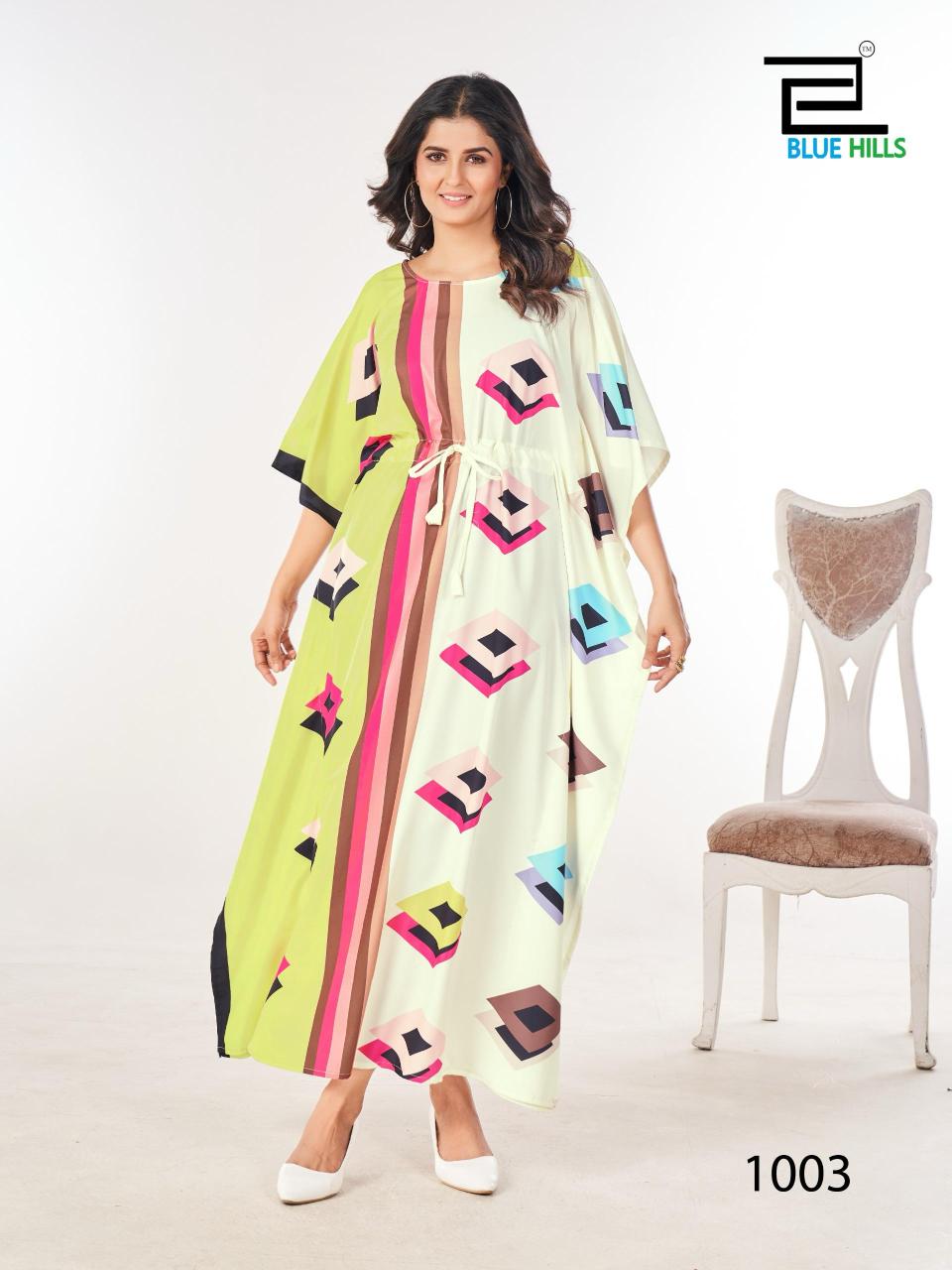 Blue Hills Ferris Wheel Crepe Printed Fancy Kaftan Collection wholesalers of Kurti in Surat