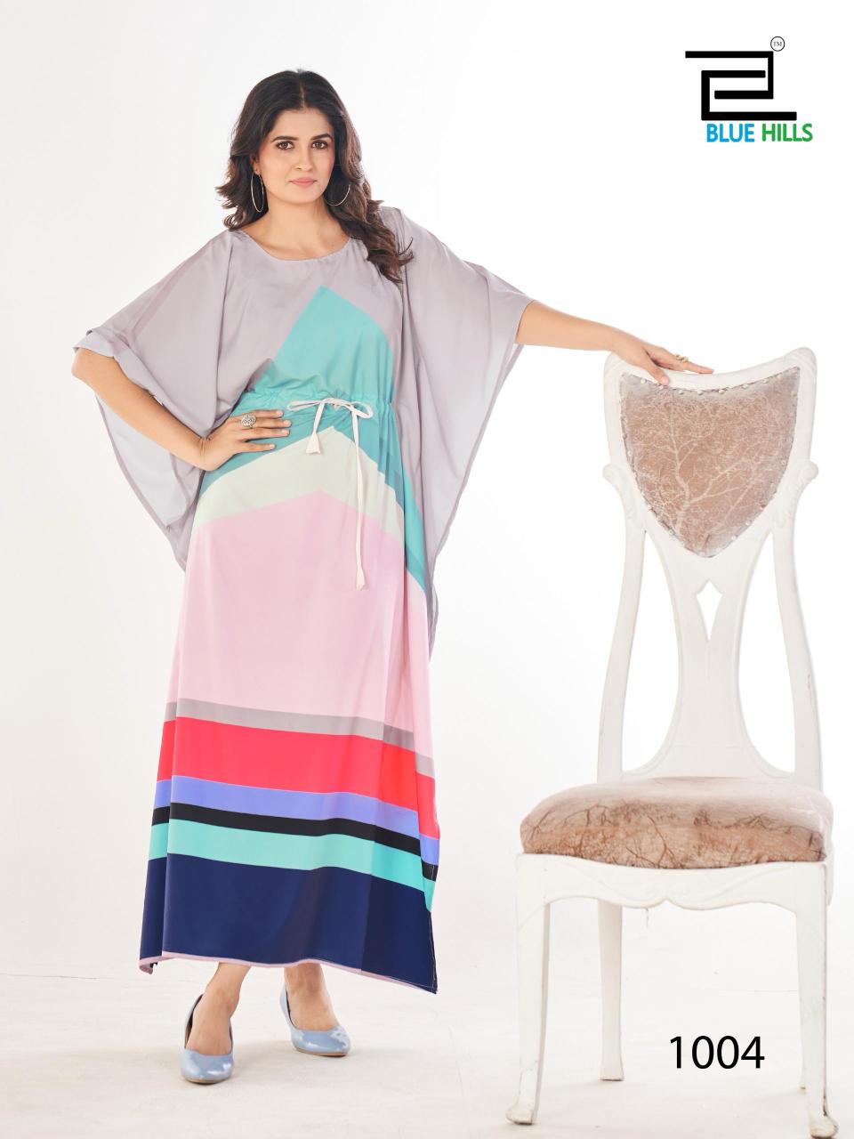 Blue Hills Ferris Wheel Crepe Printed Fancy Kaftan Collection wholesalers of Kurti in Surat