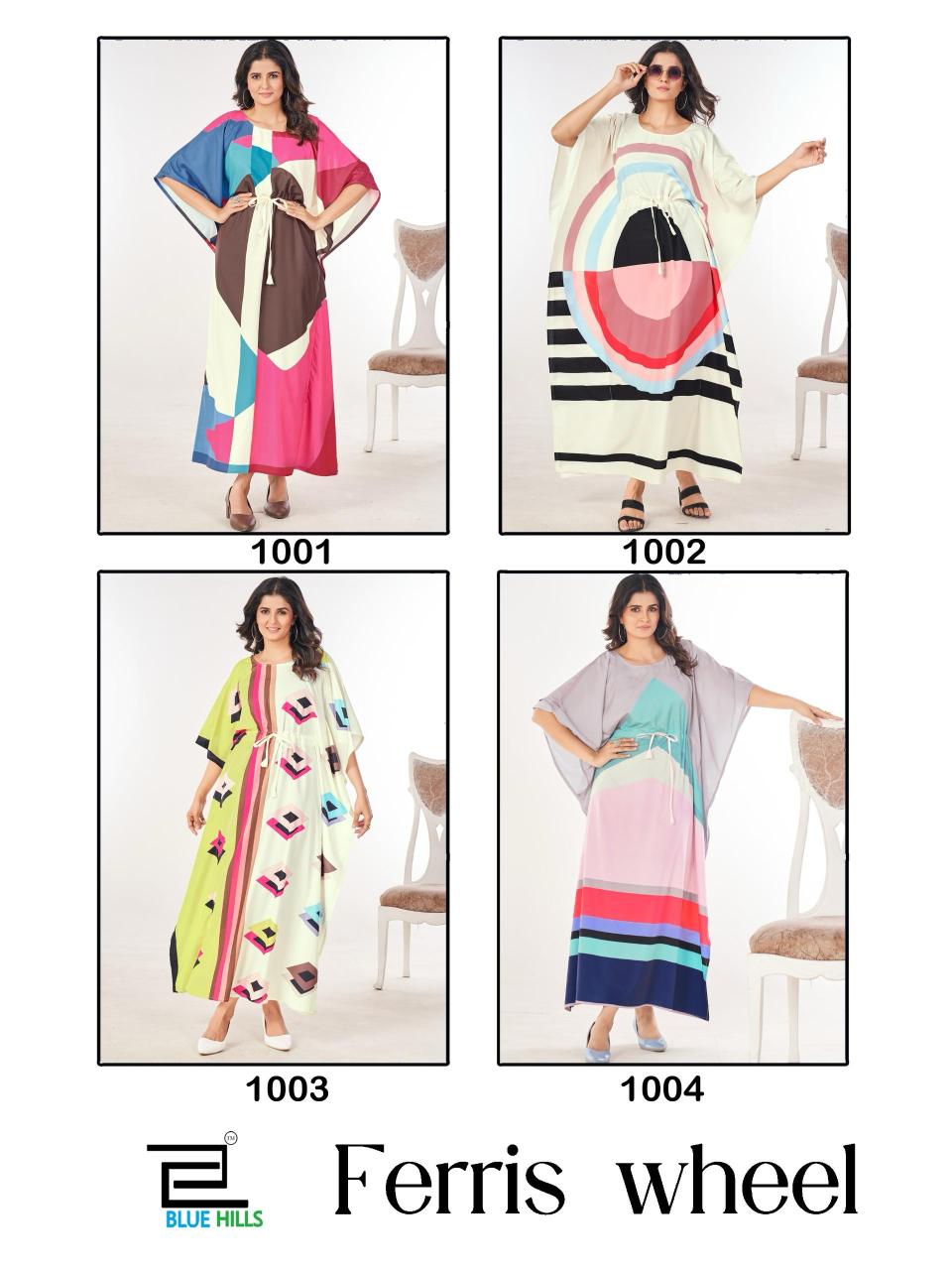 Blue Hills Ferris Wheel Crepe Printed Fancy Kaftan Collection wholesalers of Kurti in Surat