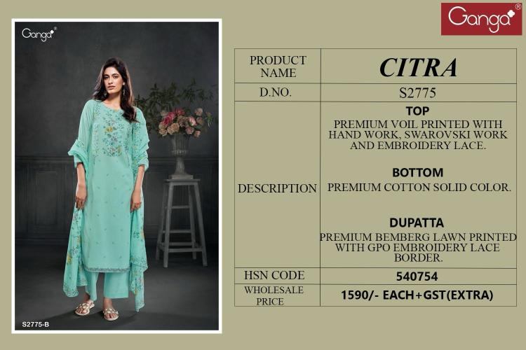 Ganga Citra Embroidered Designer Salwar Suits Collection wholesale manufacturers in Surat