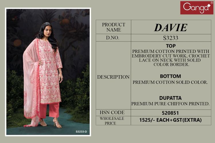 Ganga Davie Cotton Printed Fancy Salwar Suits Collection in India
