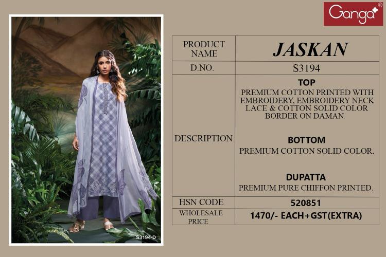 Ganga Jaskan Cotton Printed Salwar Suit Collection in Surat