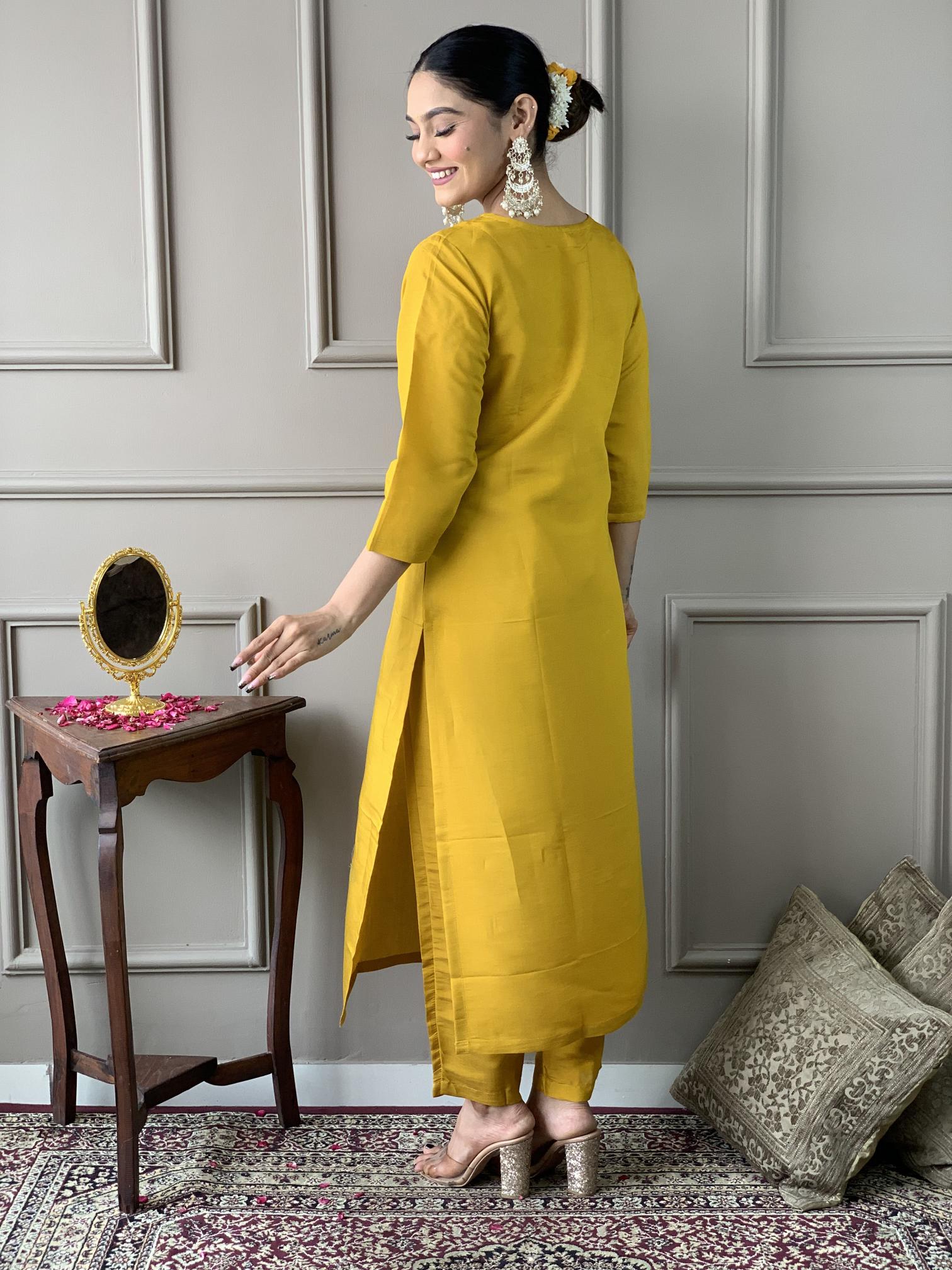 Kapda Wholesale Anushree Mustard Chanderi Kurti Bottom With Dupatta Collection in India