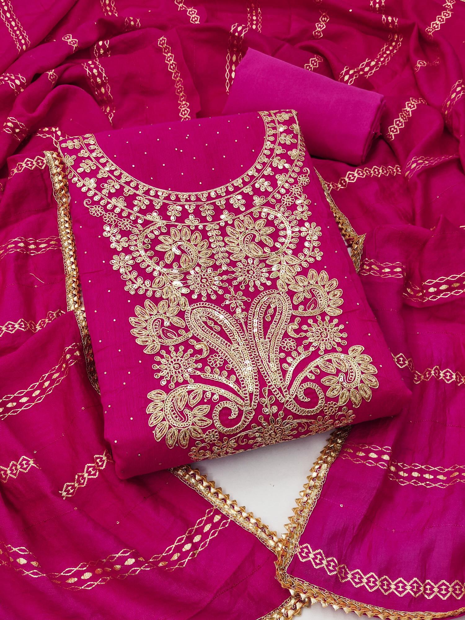 Kapda Wholesale Sahiba 01 Embroidered Chanderi Cotton Dress Material Collection in Surat