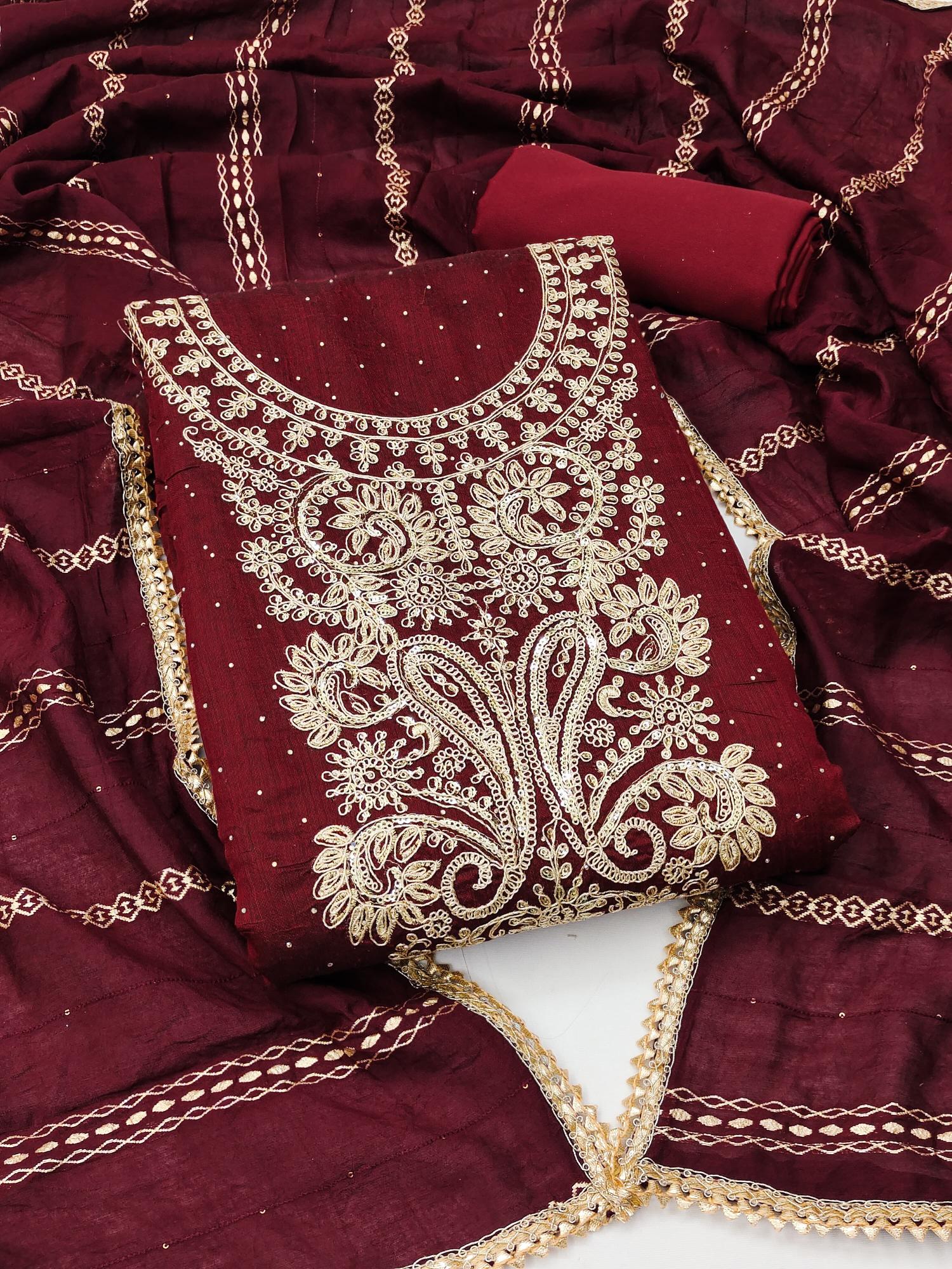 Kapda Wholesale Sahiba 01 Embroidered Chanderi Cotton Dress Material Collection in Surat