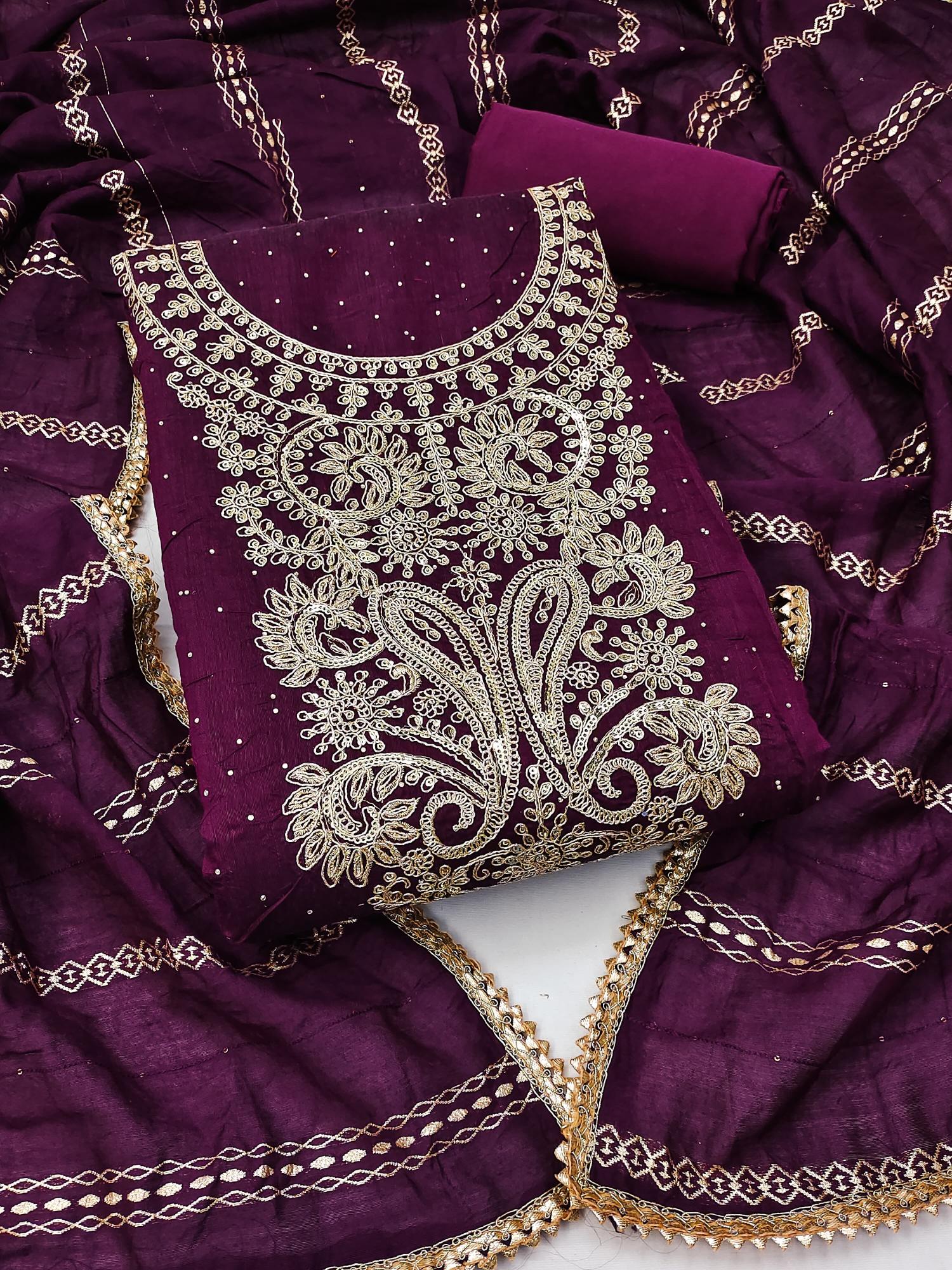 Kapda Wholesale Sahiba 01 Embroidered Chanderi Cotton Dress Material Collection in Surat