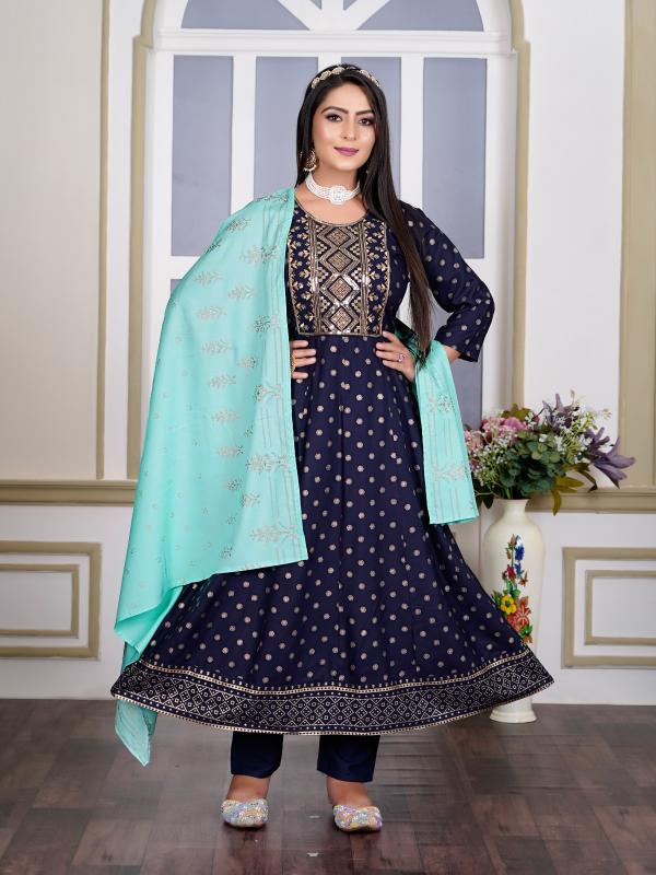 Kapda Wholese Akira Plus Vol 1 Rayon Foil Printed Kurti Pant With Dupatta wholesale manufacturers in Surat