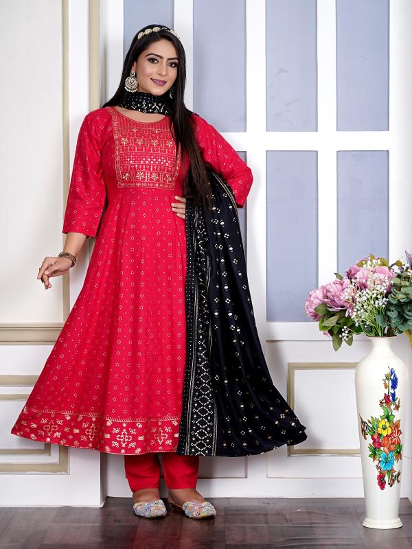 Kapda Wholese Akira Plus Vol 1 Rayon Foil Printed Kurti Pant With Dupatta wholesale manufacturers in Surat