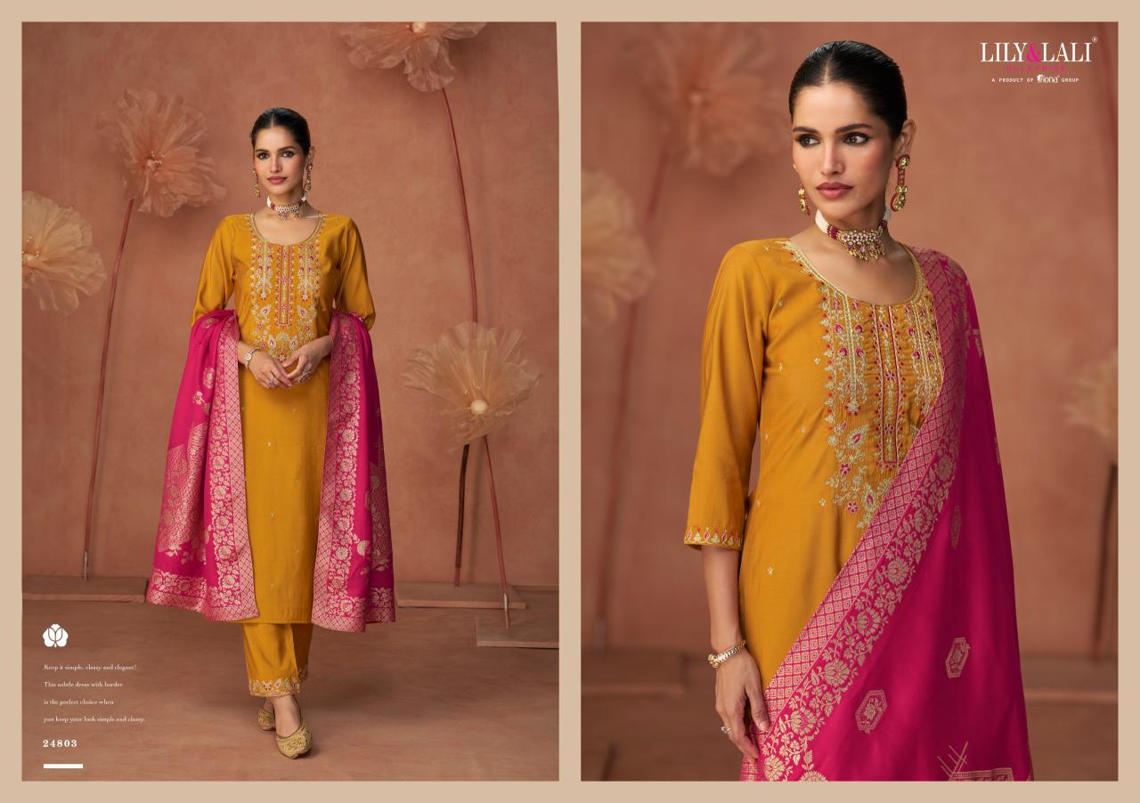 Lily And Lali Shiny Viscose Embroidered Top Bottom With Dupatta Collection wholesale kurti India