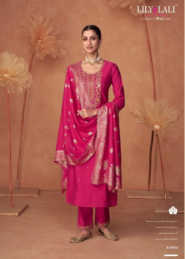 Lily And Lali Shiny Viscose Embroidered Top Bottom With Dupatta Collection wholesale kurti India