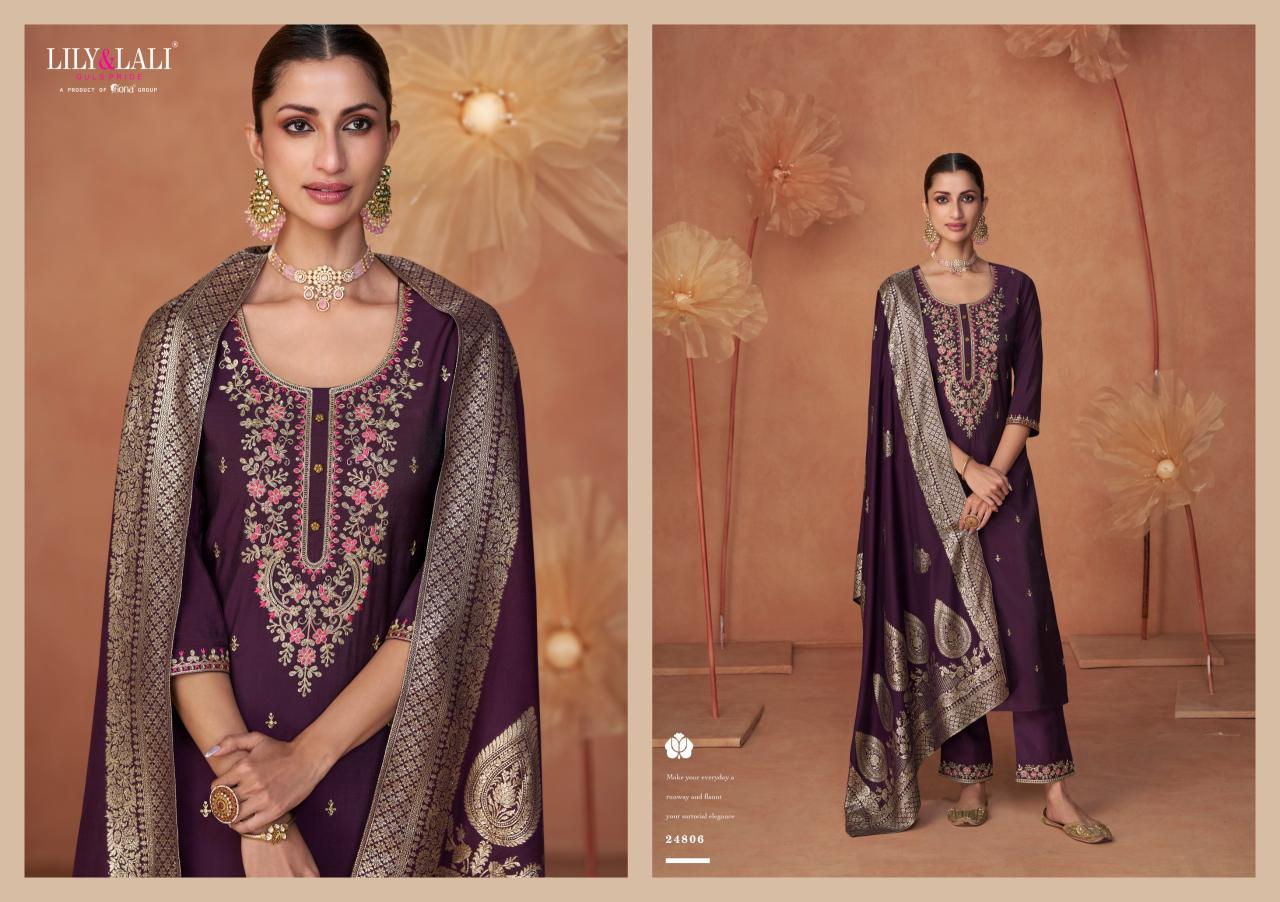 Lily And Lali Shiny Viscose Embroidered Top Bottom With Dupatta Collection wholesale kurti India