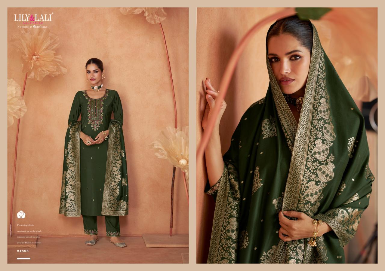 Lily And Lali Shiny Viscose Embroidered Top Bottom With Dupatta Collection wholesale kurti India