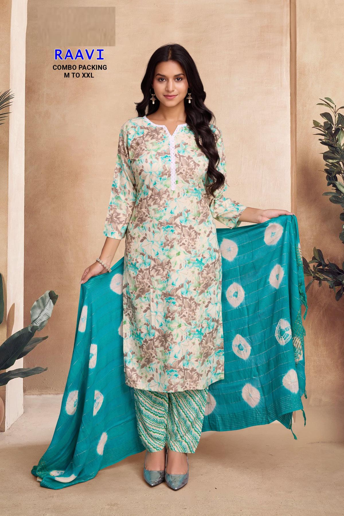 Raavi 1 Rayon Foil Printed Kurti Bottom With Dupatta Collection Full Catalog available at wholesale rate in Surat