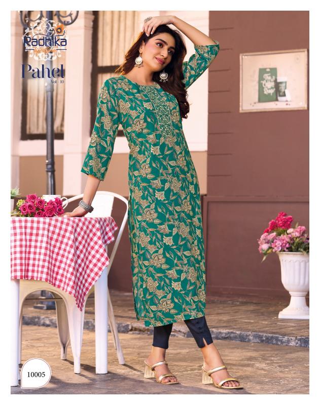Radhika Pahel Vol 10 Rayon Printed With Work Kurti wholesale market in Surat