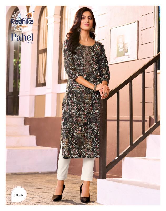 Radhika Pahel Vol 10 Rayon Printed With Work Kurti wholesale market in Surat