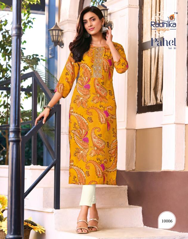 Radhika Pahel Vol 10 Rayon Printed With Work Kurti wholesale market in Surat
