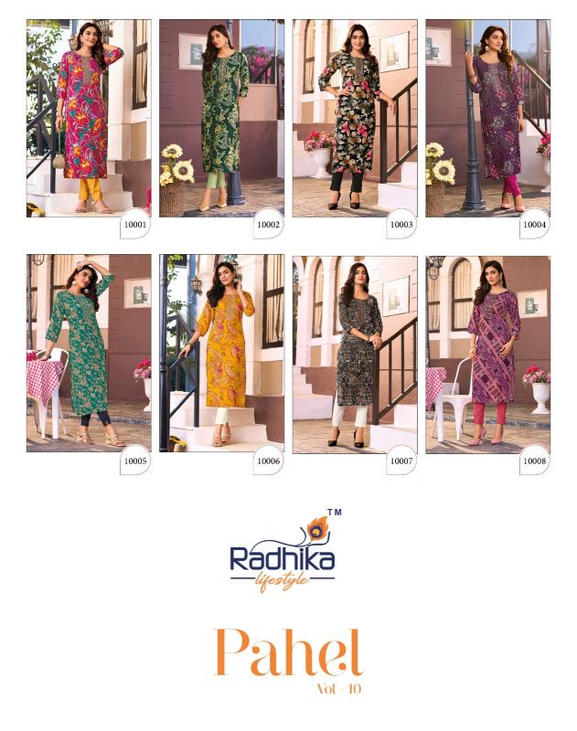 Radhika Pahel Vol 10 Rayon Printed With Work Kurti wholesale market in Surat