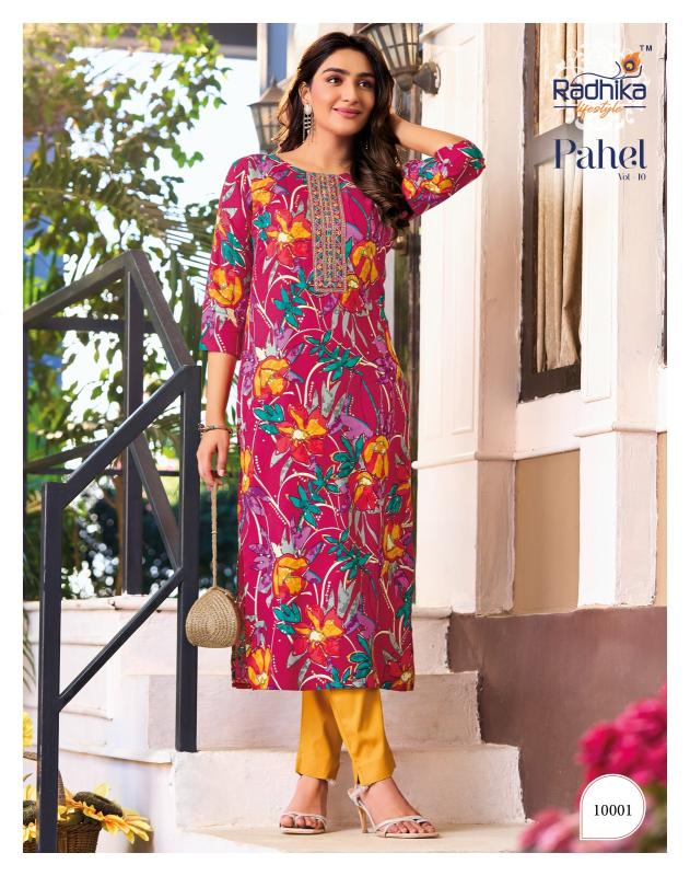 Radhika Pahel Vol 10 Rayon Printed With Work Kurti wholesale market in Surat