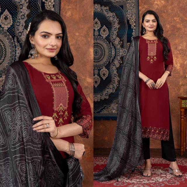 Rajans Vol 1 Rayon Embroidered Kurti Pant With Dupatta Collection wholesaler of Kurti in Surat