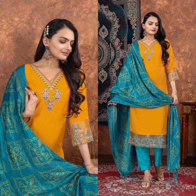 Rajans Vol 1 Rayon Embroidered Kurti Pant With Dupatta Collection wholesaler of Kurti in Surat