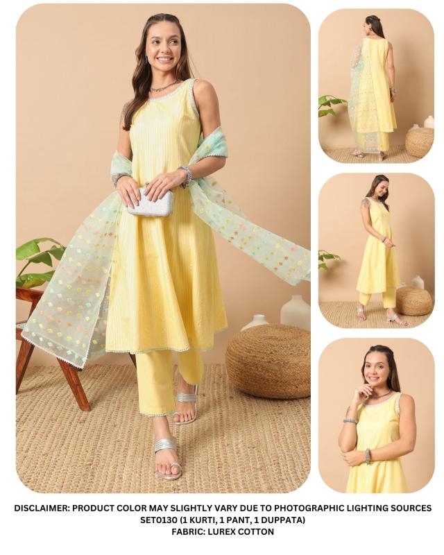 Set 0130 Lurex Cotton Casual Wear Kurti Bottom With Dupatta wholesale manufacturers in Surat