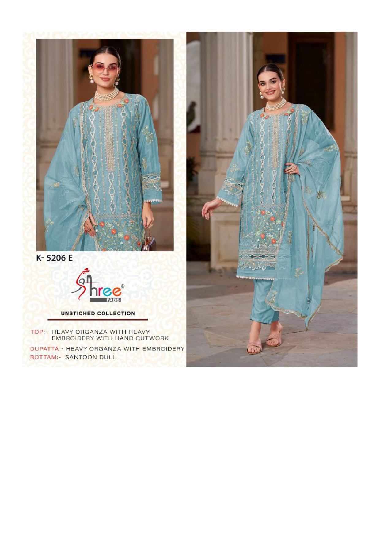 Shree Fabs K 5206 E To H heavy embroidered pakistani suits