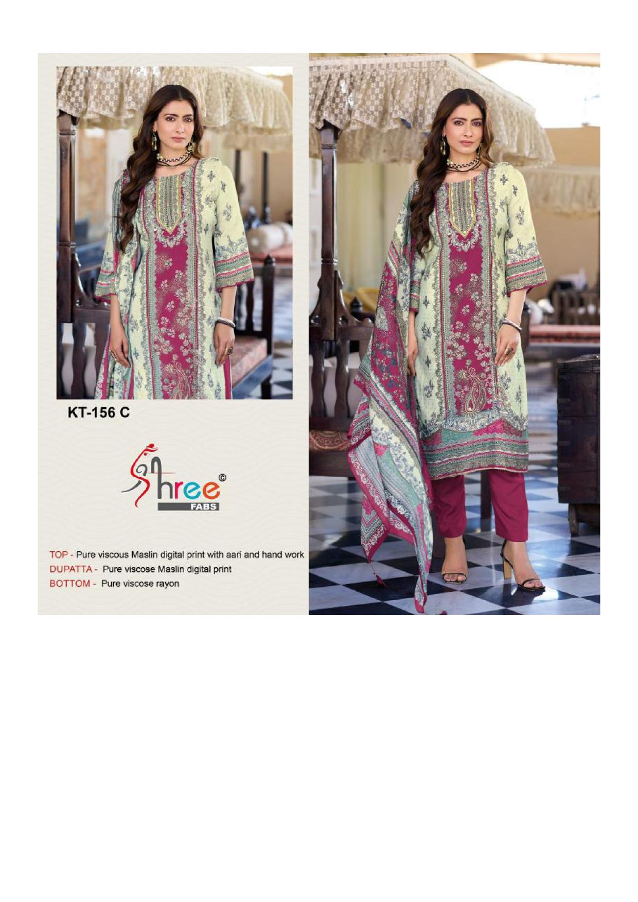 Shree Fabs Kt 156 Catalog Viscose Maslin pakistani fancy suit