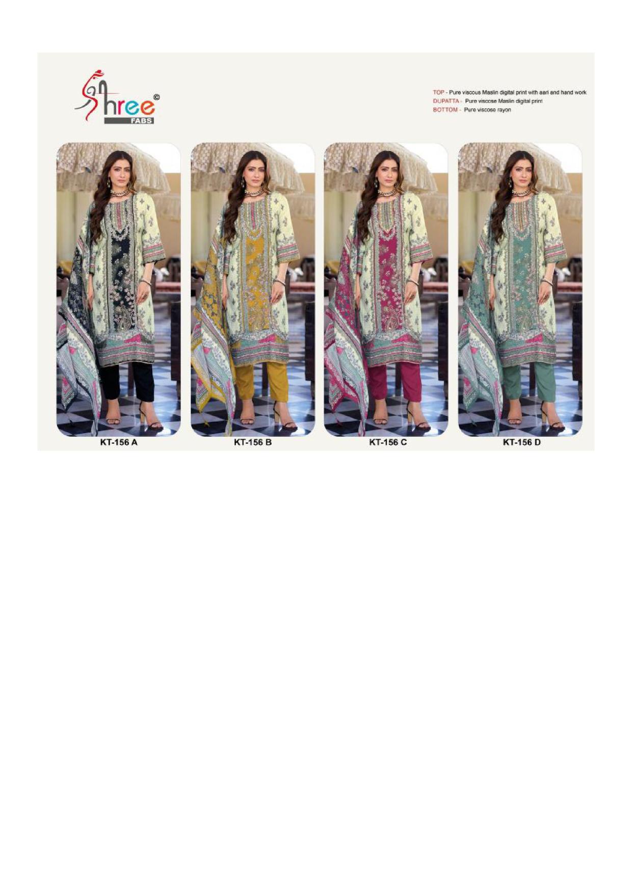 Shree Fabs Kt 156 Catalog Viscose Maslin pakistani fancy suit