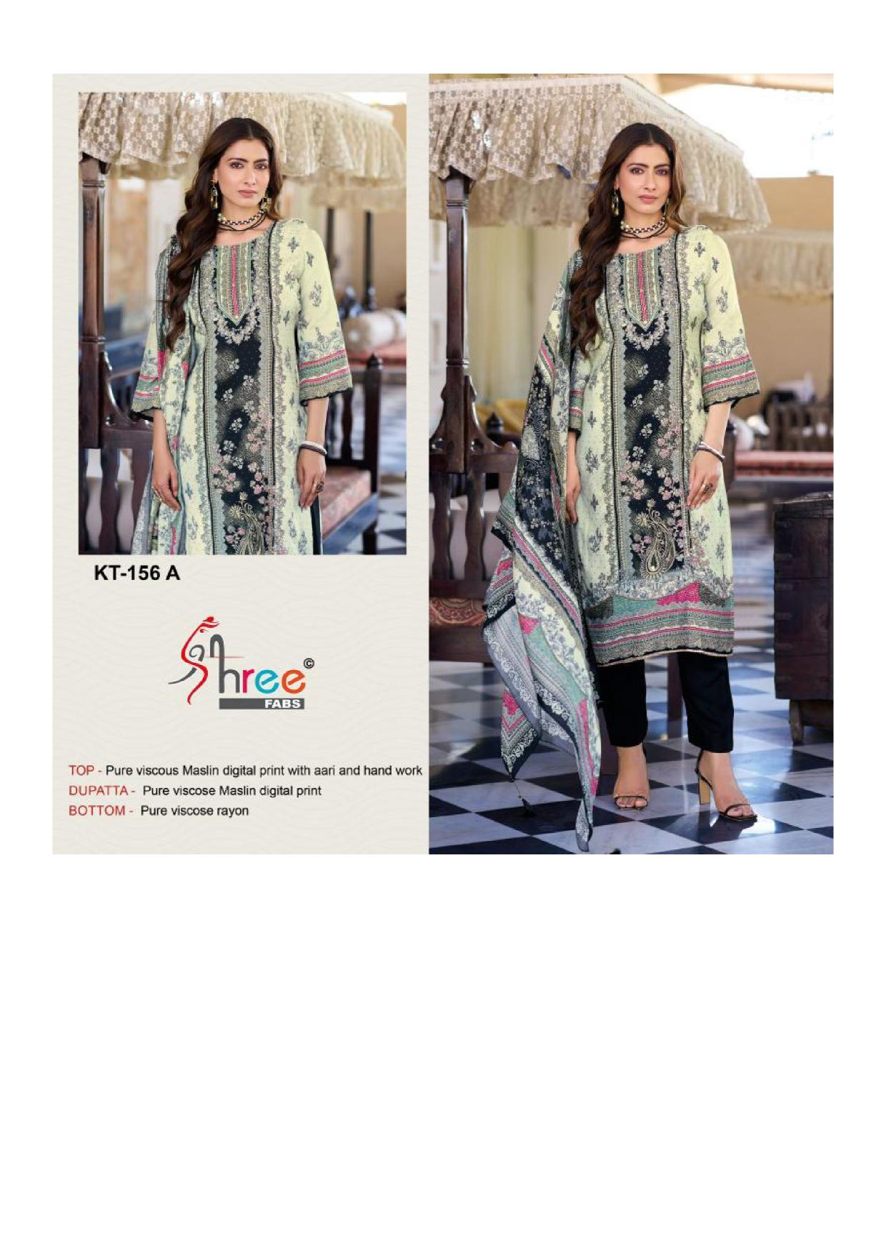 Shree Fabs Kt 156 Catalog Viscose Maslin pakistani fancy suit