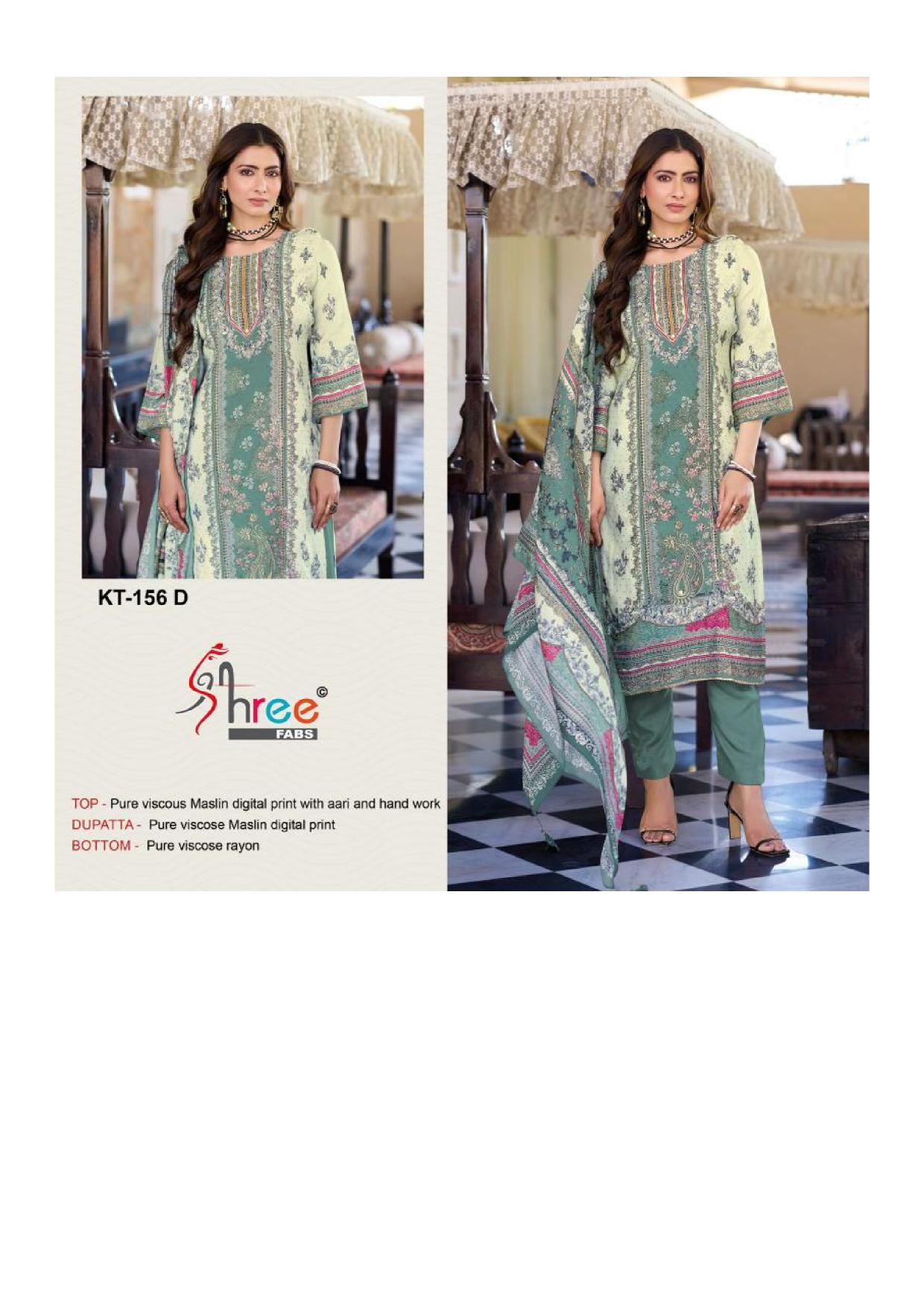 Shree Fabs Kt 156 Catalog Viscose Maslin pakistani fancy suit