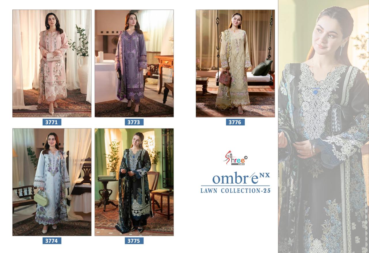 Shree Ombre Lawn Collection 25 Nx Cotton Dupatta Pakistani Suits wholesale market in Surat