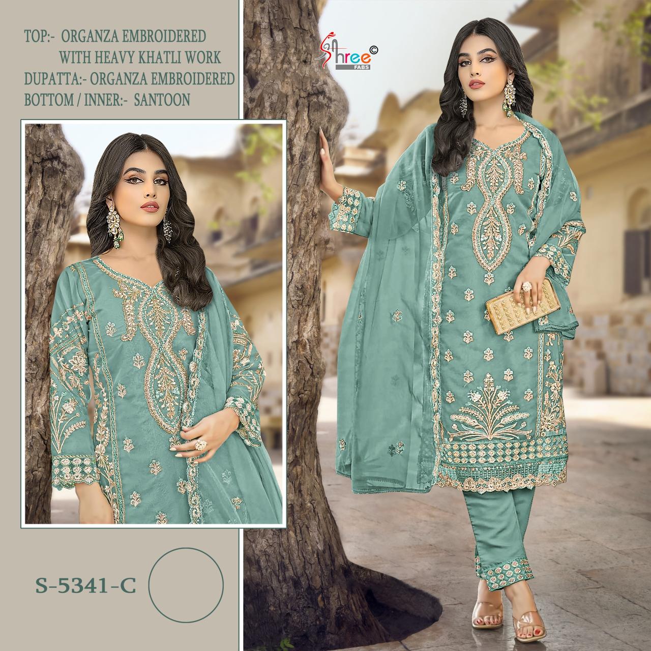 Shree S 5341 Organza Pakistani Salwar Suits manufacturers of Salwar Suits in Surat