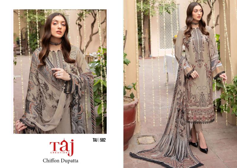 Taj 582 And 583 Chiffon Dupatta Pakistani Salwar Suits Collection wholesale market in Surat