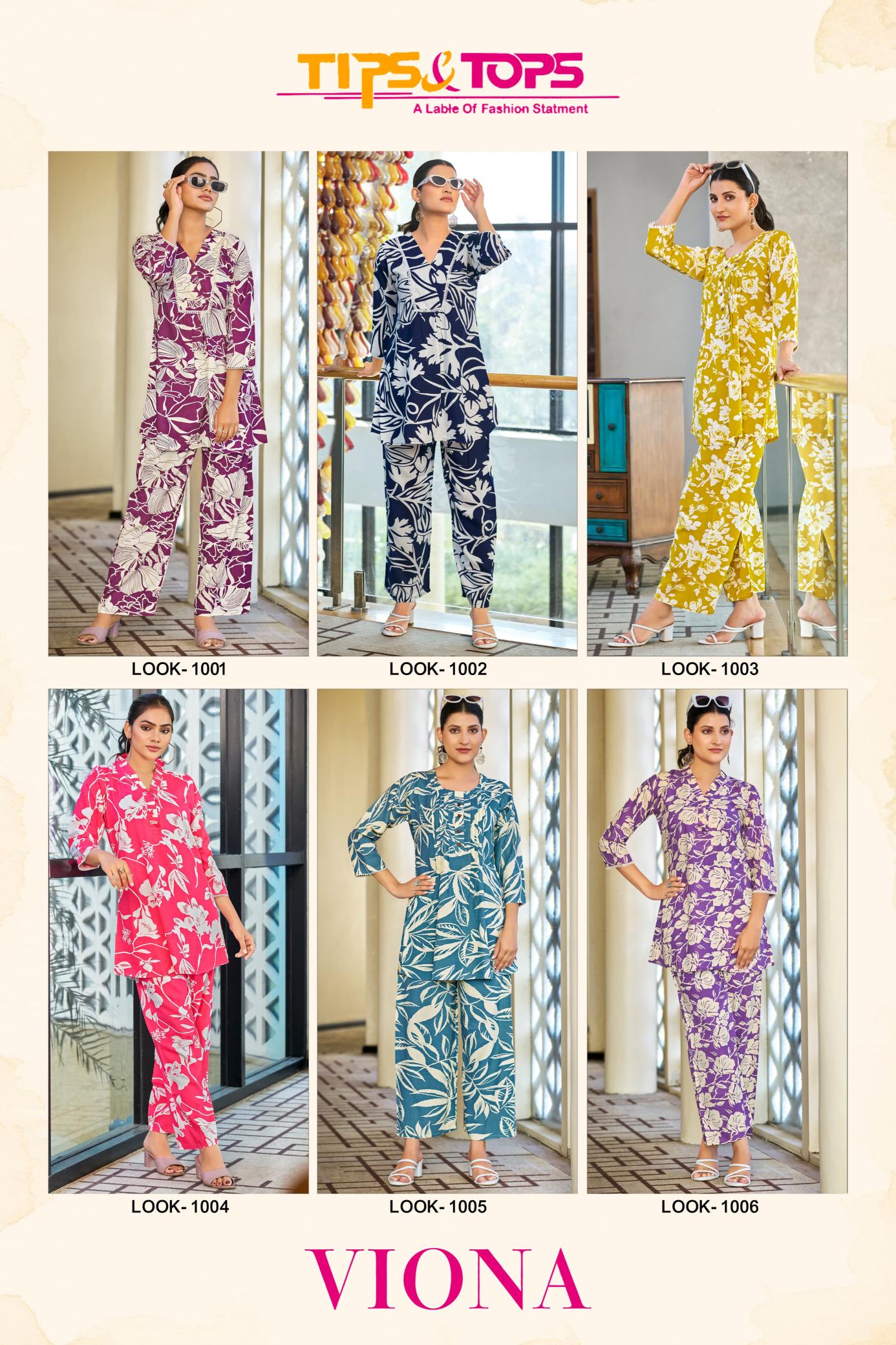 Tips And Tops Viona Rayon Printed Co Ord Set Collection Boutique Kurti Wholesale with price in Surat