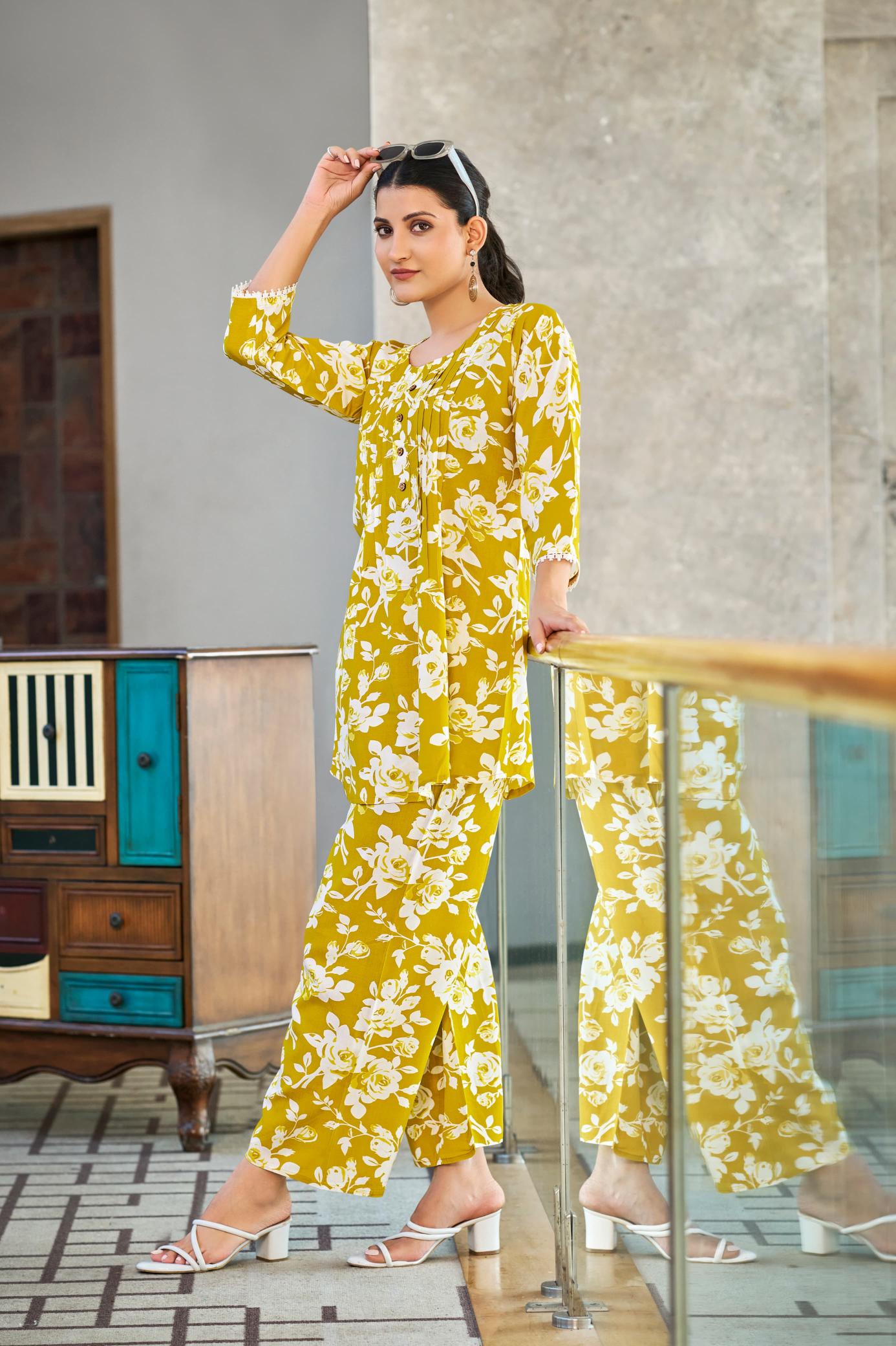 Tips And Tops Viona Rayon Printed Co Ord Set Collection Boutique Kurti Wholesale with price in Surat