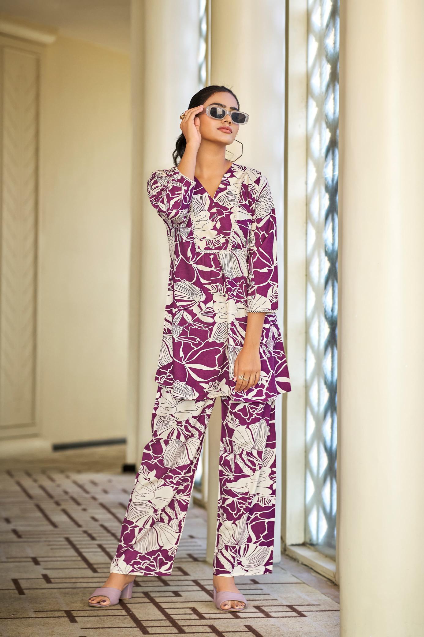 Tips And Tops Viona Rayon Printed Co Ord Set Collection Boutique Kurti Wholesale with price in Surat