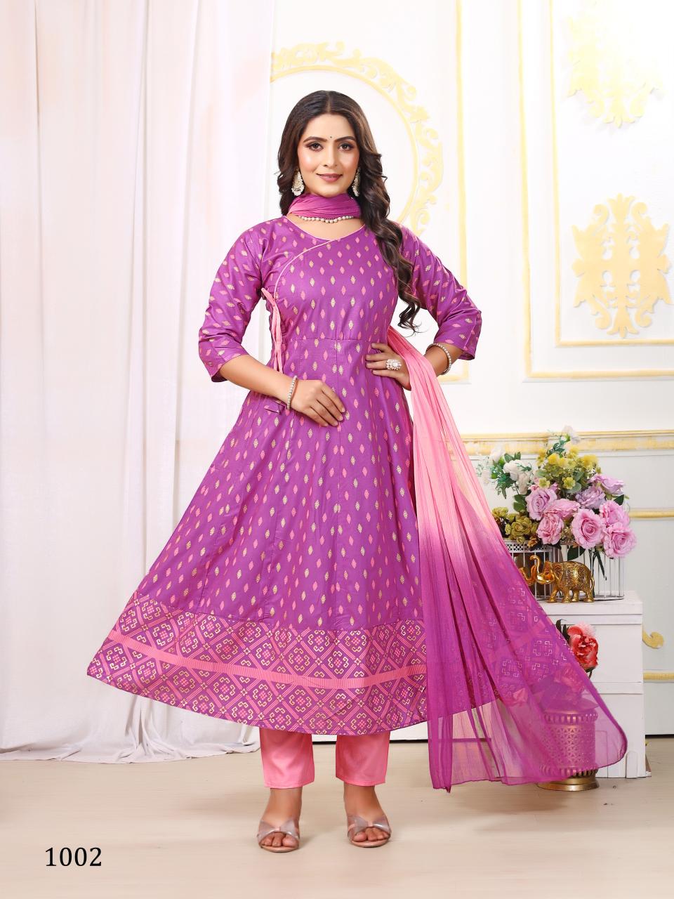 Aashique Plus Vol 1 Rayon Foil Printed Kurti Pant With Dupatta manufacturers of Wholesale Kurti In Surat