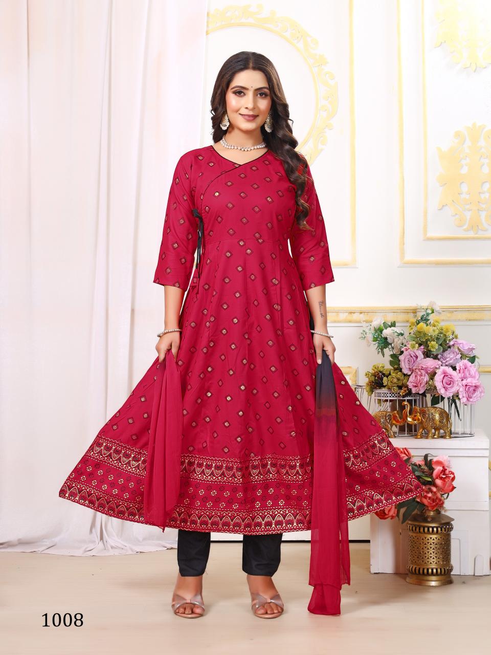 Aashique Plus Vol 1 Rayon Foil Printed Kurti Pant With Dupatta manufacturers of Wholesale Kurti In Surat