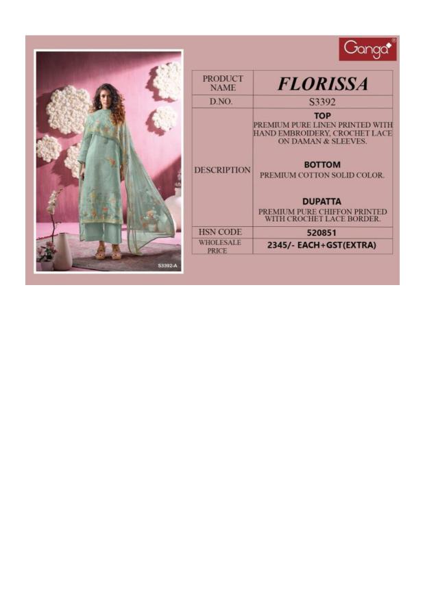 Ganga Florissa 3392 catalog wholesale salwar kameez market in Surat