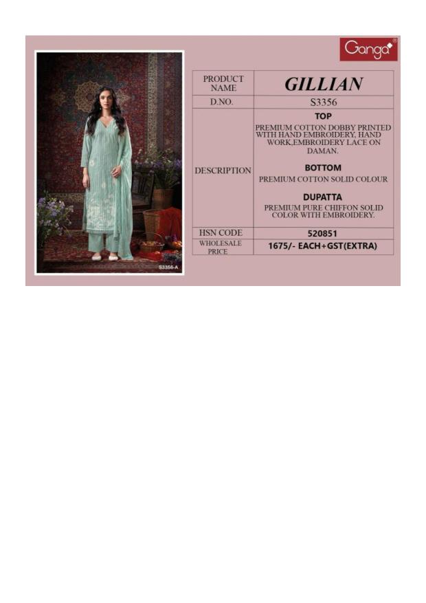 Ganga Gillian 3356 catalog buy wholesale salwar kameez in surat