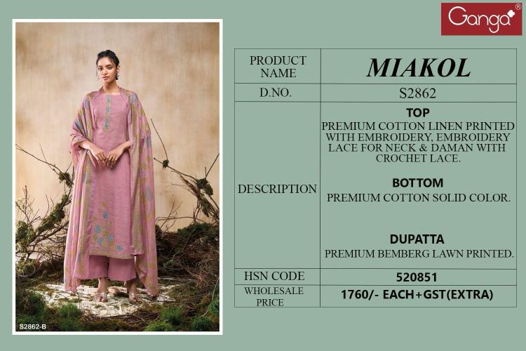 Ganga Miakol Cotton Linen Printed Salwar Suit manufacturers in Surat