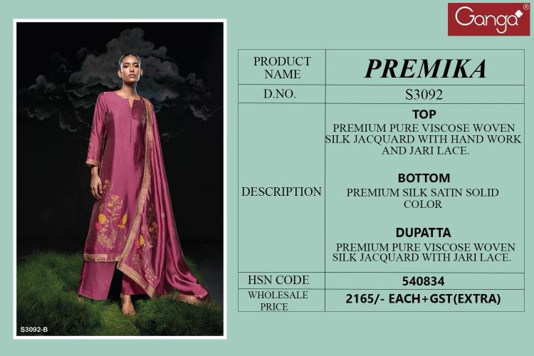 Ganga Premika Viscose Woven Silk Jacquard Salwar Suit Collection in India