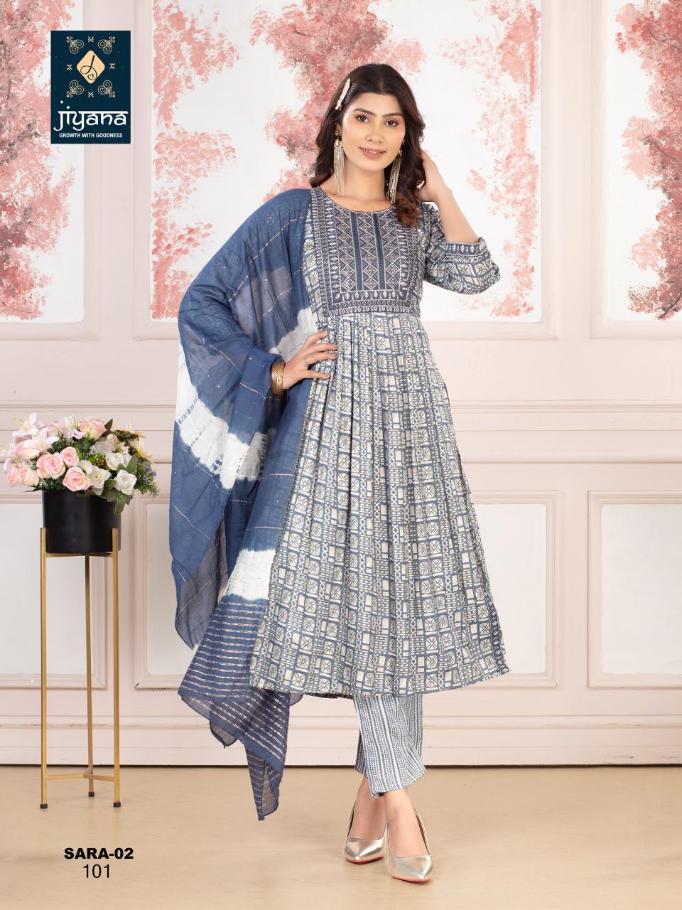Jiyana Sara Vol 2 Rayon Foil Printed Kurti Bottom With Dupatta wholesale Kurti manufacturers in Surat
